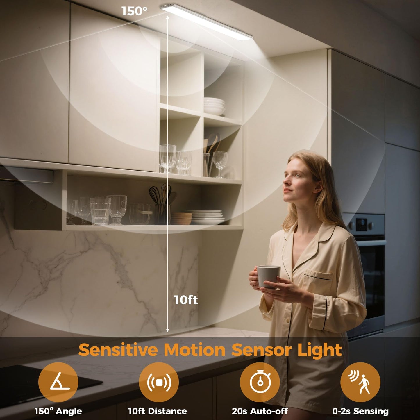 Yacoto Under Cabinet Lighting  5 Pack 54 Led Motion Sensor Light Indoor 3 Color Dimmable Rechargeable Battery Operated Motion Activated Under Counter Lights For Kitchen Closet Stairs Home