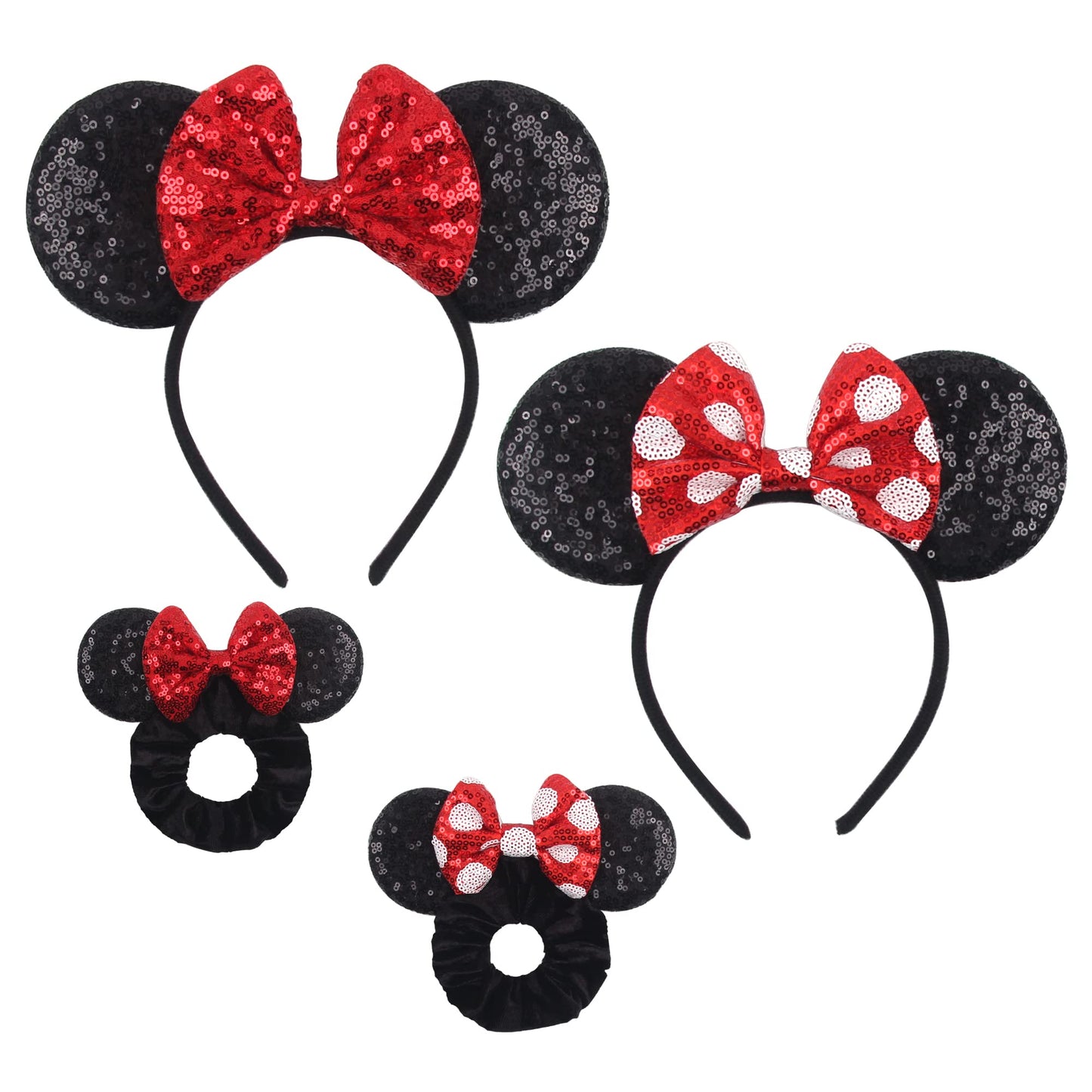 zhezesmila Mouse Ears Headband with Pink Flower Bow Scrunchies Rapunzel Princess Ears Headband Party Costume Hair Accessories He