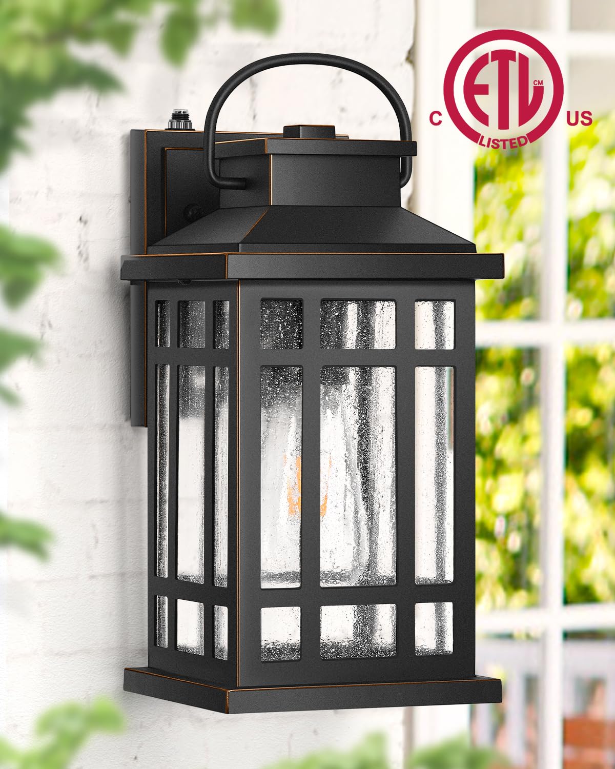 Opaxis Exterior Lighting Fixtures  Black Porch Lights Outdoor With Gold Trim  Dusk To Dawn Porch Light With Seeded Glass  Aluminum Anti-Rust Waterproof Outdoor Wall Lantern For Houae  Garage  Doorway