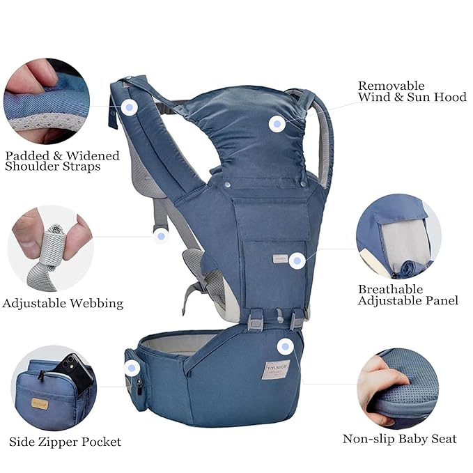 Baby Carrier Newborn to Toddler Baby Carriers with Seat Infant Baby Holder Backpack Baby Carriers Front and Back for Carrying and Hiking (Blue-Grey)