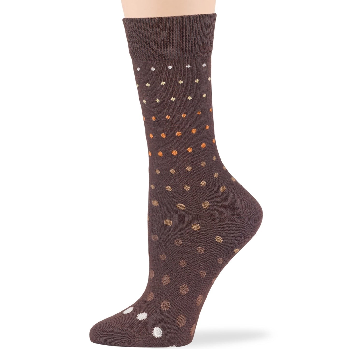 7BIGSTARS KINGDOM Women Cotton Crew Socks - 4 Pack Large - Patterned-Striped-Mid Dotted -Polka Dot - Casual-Dress-Sock Size:10-12, Shoe Size: 8-12, Brown