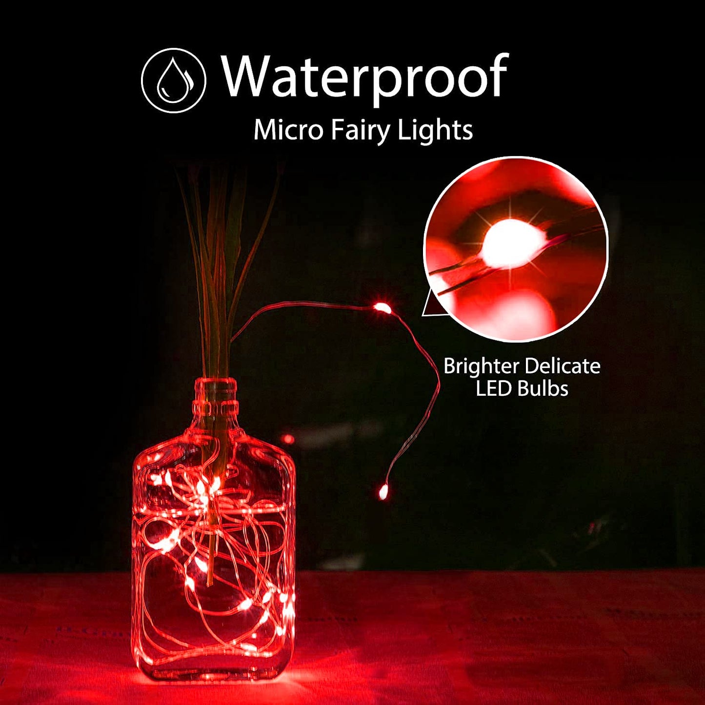 Homemory 33 Ft Red Fairy Lights - 100 Led Battery Operated String Lights With Remote, Waterproof Silver Wire, 8 Modes, Model Hxd10Mt2Hs