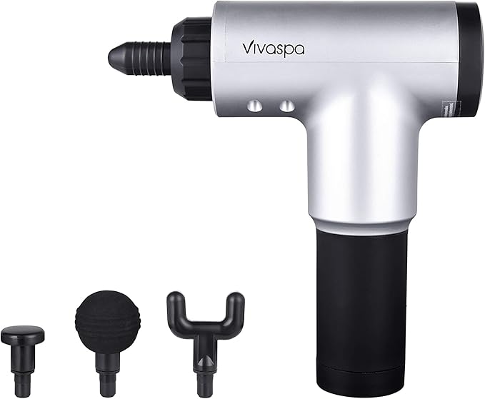 Vivitar Vivaspa Handheld Cordless and Rechargeable Massage Gun with LCD Display for Athletes with 4 Interchangeable Heads ...