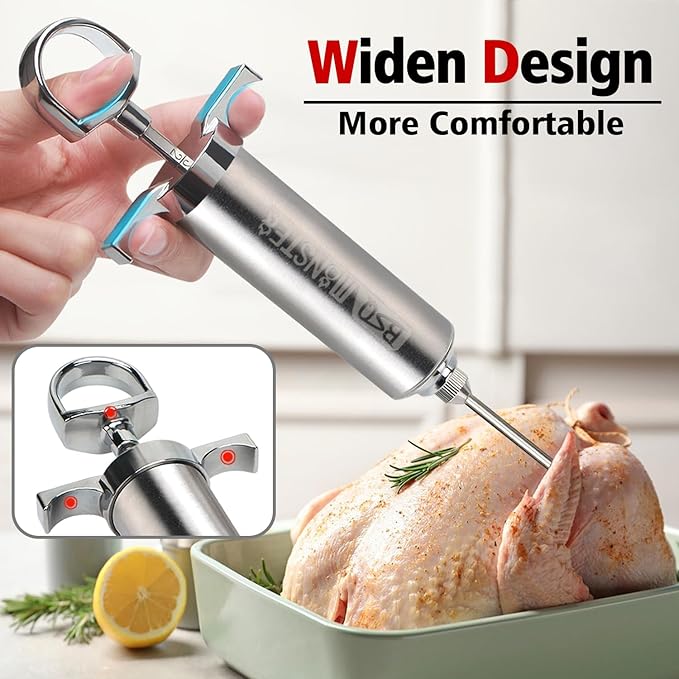 BSQ MONSTER Meat Injector Syringe Kit with 4 Professional Marinade Injector Needles and Travel Case for BBQ Grill Smoker, Turkey, Brisket; 2-oz Capacity; Paper User Manual and E-Book (PDF)