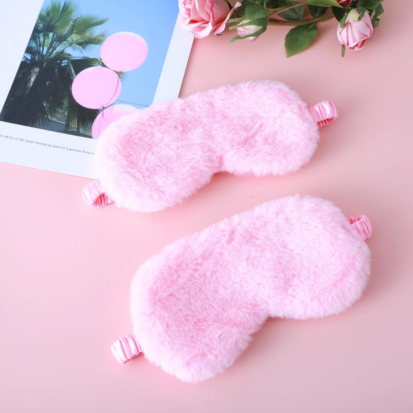 Oruola 2pcs Sleep Masks for Kids,Comfortable Kids Sleep Masks Girls,Kids Eye Mask for Sleeping,Sleep Mask Plush Blindfold Satin Back Faux Fur Sleep Mask for Kids Women Men Travel Nap,Pink Sleep Mask