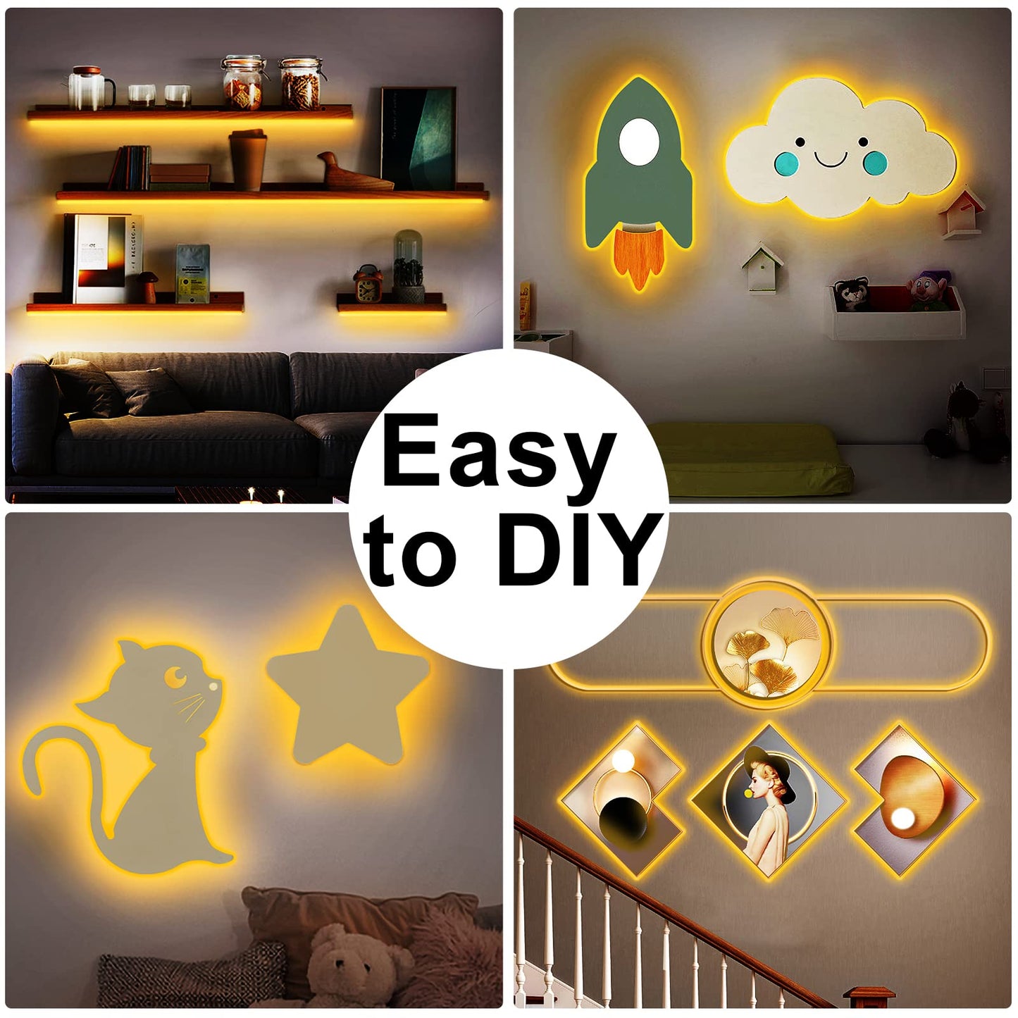 Tatazone COB Strip Lights 32.8ft, 2000K Golden Yellow, Dimmable with RF Remote, Flexible Adhesive, Model st-ting-l358