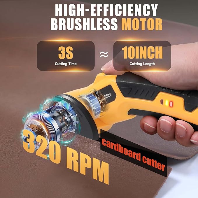 Cordless Electric Scissors，Cardboard Cutter Heavy Duty Scissor with 3 Blade, Safety Lock & Extra Blade，Rotary Cutter for Cardboard Fabric Plastic Leather Yellow