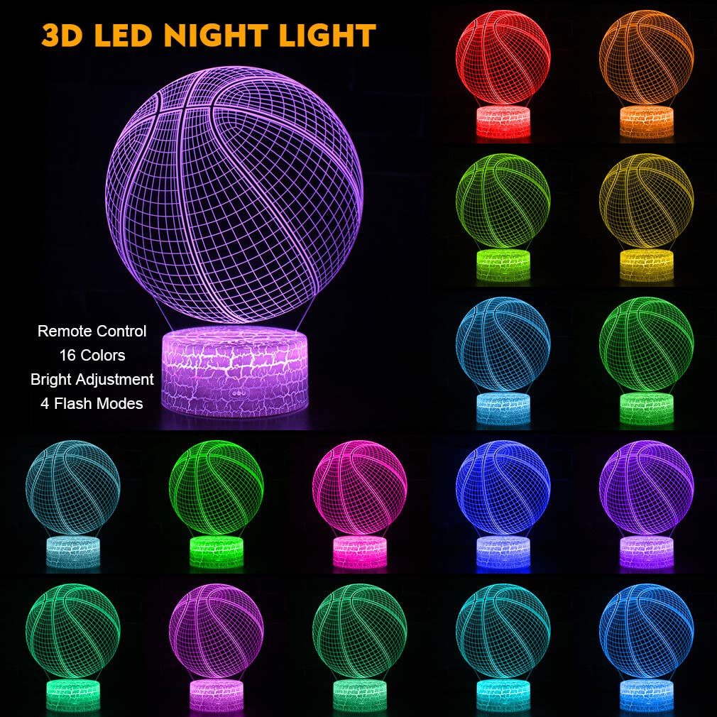SEVEN LADY 3D Basketball Lamp Night Light with Remote, Acrylic Material, Adjustable Brightness, Gift for Kids and Sports Lovers