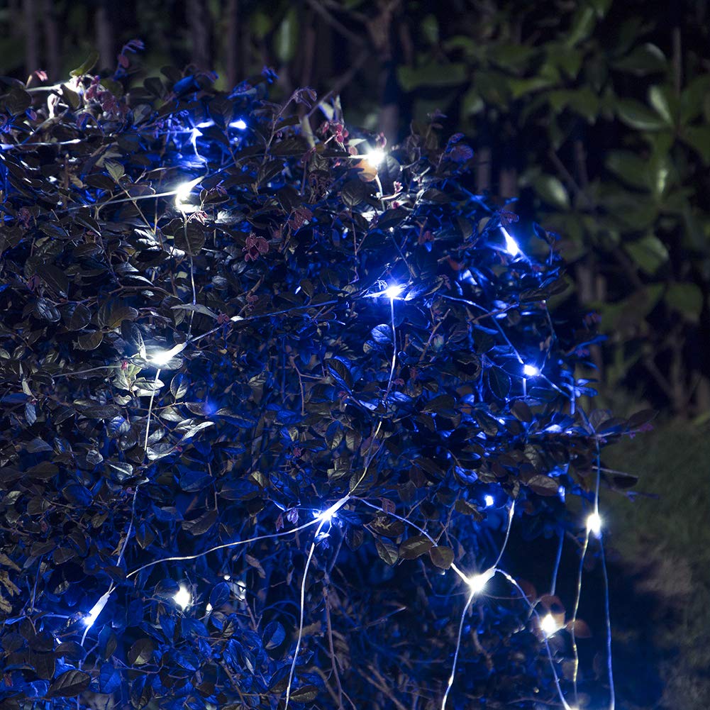 woohaha LED Fairy String Lights, 192 LEDs, 9.8ft x 6.6ft, 30V Safe Voltage, Blue & White, Model QX-U-O-N-