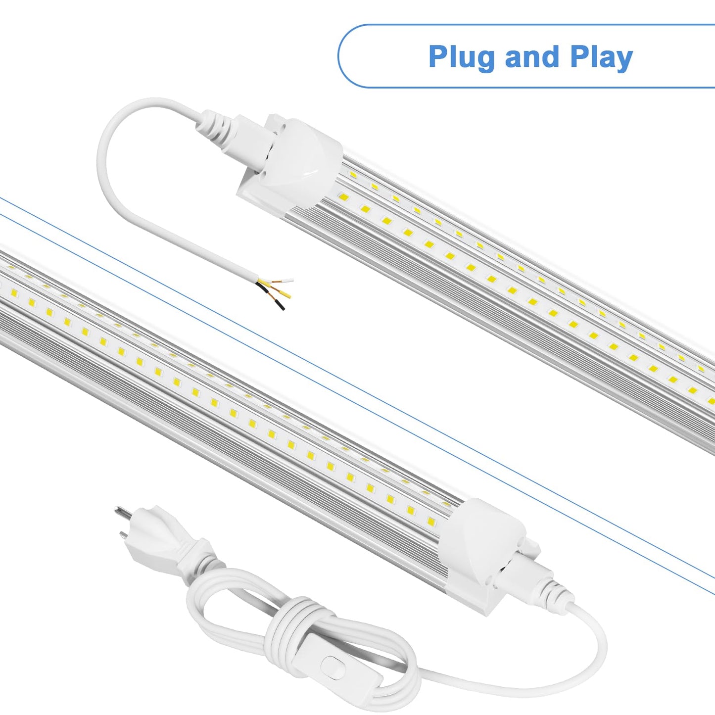ONLYLUX LED Shop Light Fixture 5ft Double Sided V Shape T8 6500K Daylight White Aluminum 10-Pack
