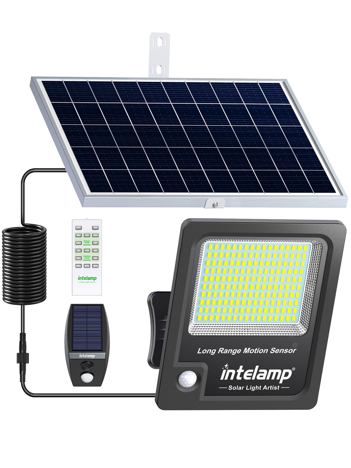 intelamp Solar Flood Light 3000LM Motion Sensor Remote Control 12000mAh Jet Black Model YL005-10EP
