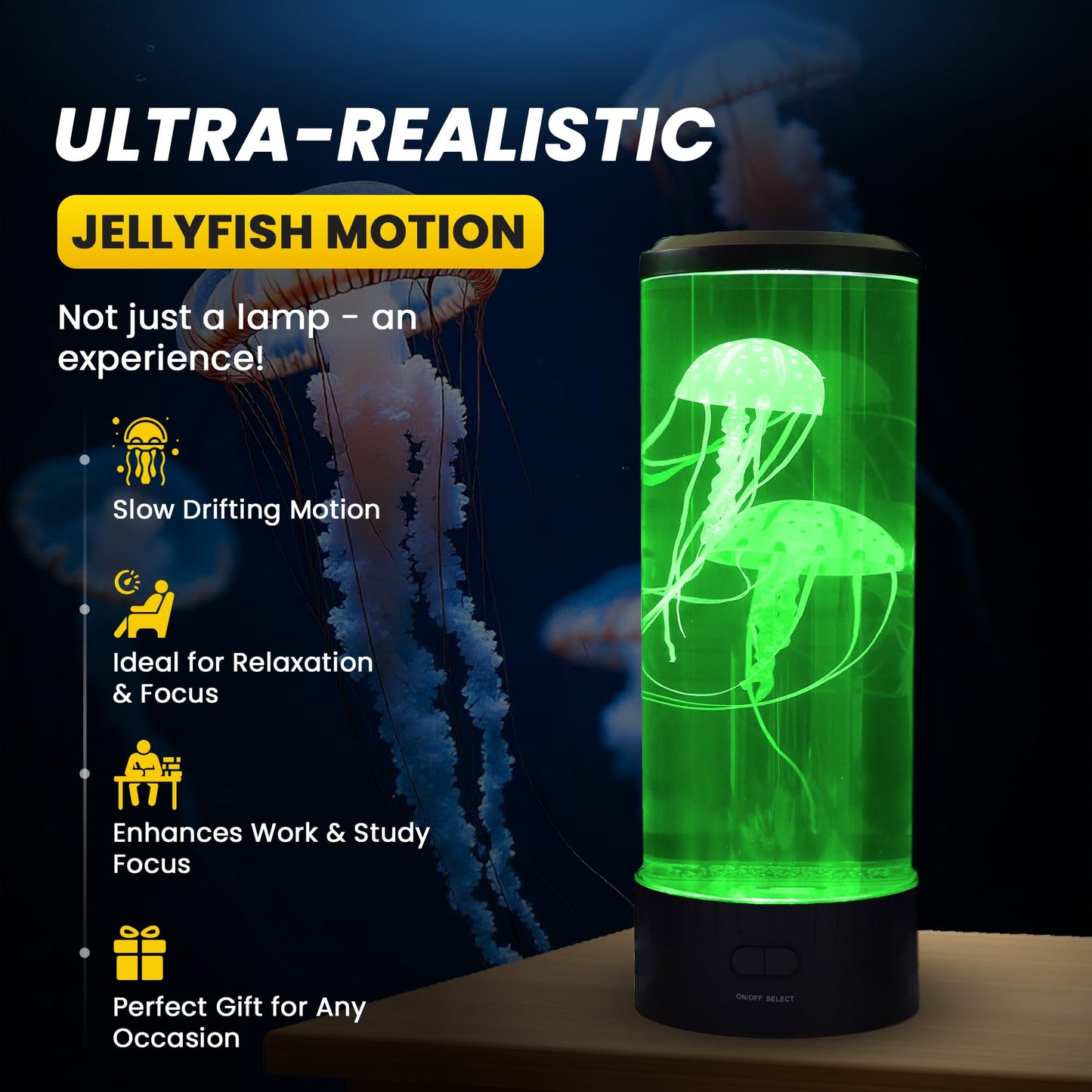 Brewish Jellyfish Lamp - 14 Led Aquarium Light, Black, Remote Control, Lifelike Home Decor For Men, Women & Kids