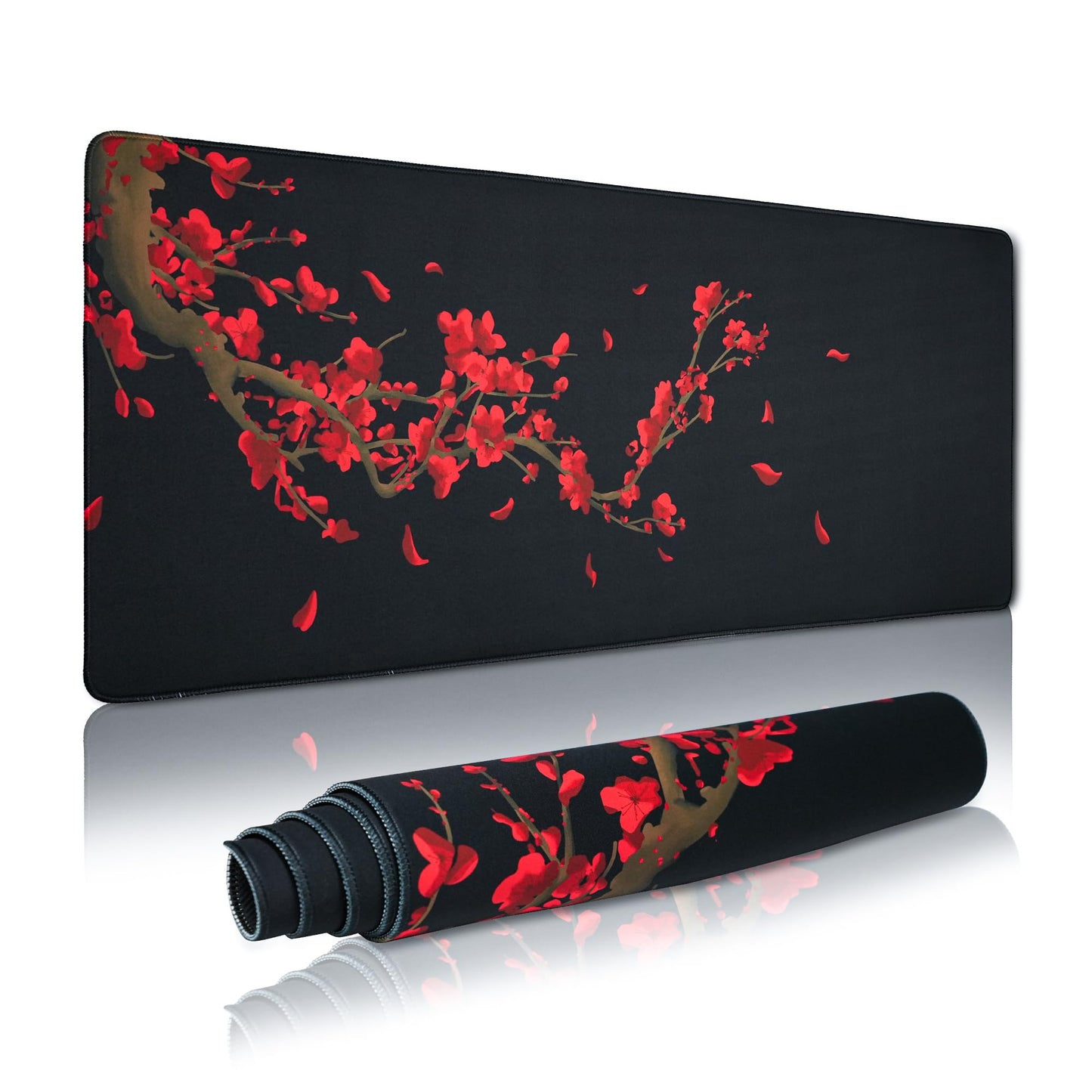 GMKWTL Large Gaming Mouse Pad for Desk, Black Plum Blossoms XXL Mouse Pad, 35.4x15.7 Inch, Waterproof, Non-Slip Rubber Base