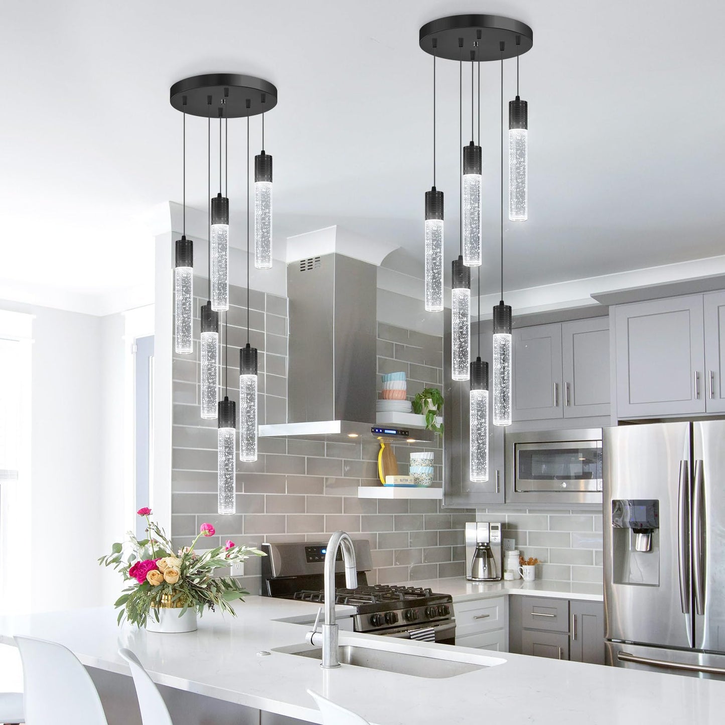 Modern Pendants Light For Kitchen Island Crystal Mini Chandeliers Dining Room Led Pendant Lighting Fixture High Ceiling Hanging Lights Bedroom Island Kitchen Foyer 6000K White Light Fixtures Black