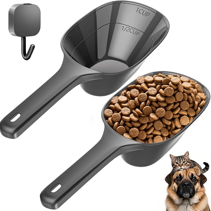 Small Food Scoop 2 PACK,1 Cup Capacity Dog Food Scoop With Measuring Lines For Dog, Puppy and Cat Coffee Bean Scoop, Flour Scoop (Black)