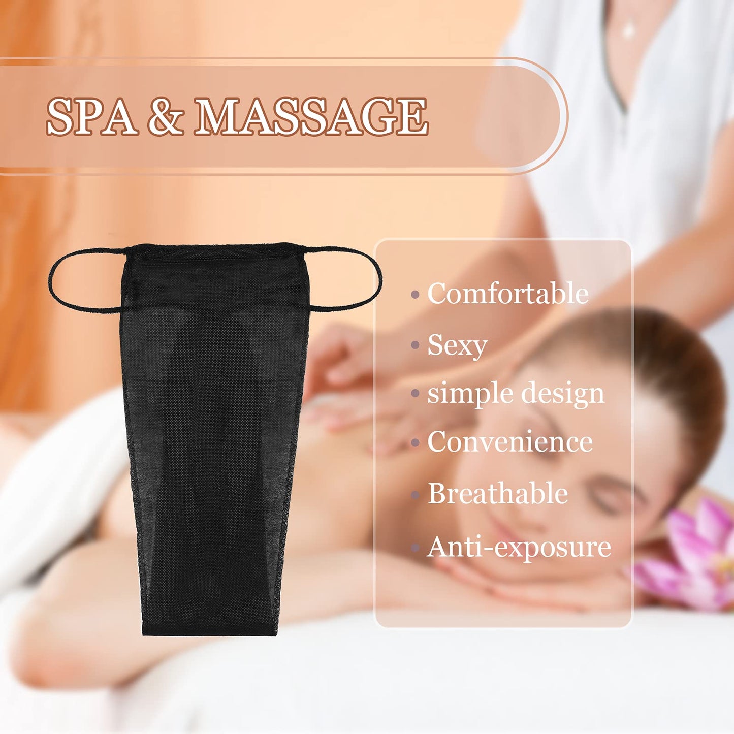 Geyoga 100 Pcs Disposable Thong Panties for Women, Nonwoven Disposable Underwear for Spa Spray Tanning Individually Pack Black