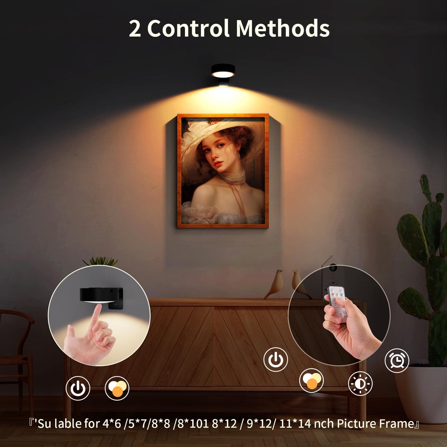 Narotood 6 Pack Picture Lights for Wall, Rechargeable Battery Operated Wall Lights, Picture Frame Lights with 3 Lighting Modes, Wireless Magnetic Painting Light with Remote Control Timer, (Black)