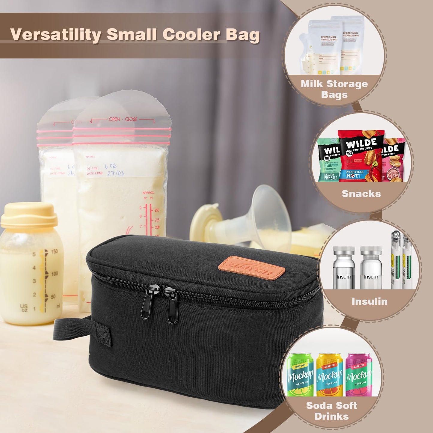 ZDJYCH Breast Milk Cooler Travel Bag,Portable Insulated Bag with 2 Ice Packs,Holds 5-7 Frozen Milk,Fits Narrow Breast Milk Storage Bags, Essential for Nursing Moms Travel/Daycare,Thickened Version