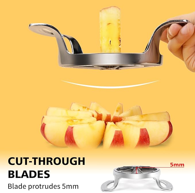 4.72 inches Apple Slicer,12-Blade Extra Large Apple Corer, Heavy Duty Stainless Steel Apple Cutter and Divider with Updated Safe Blade System