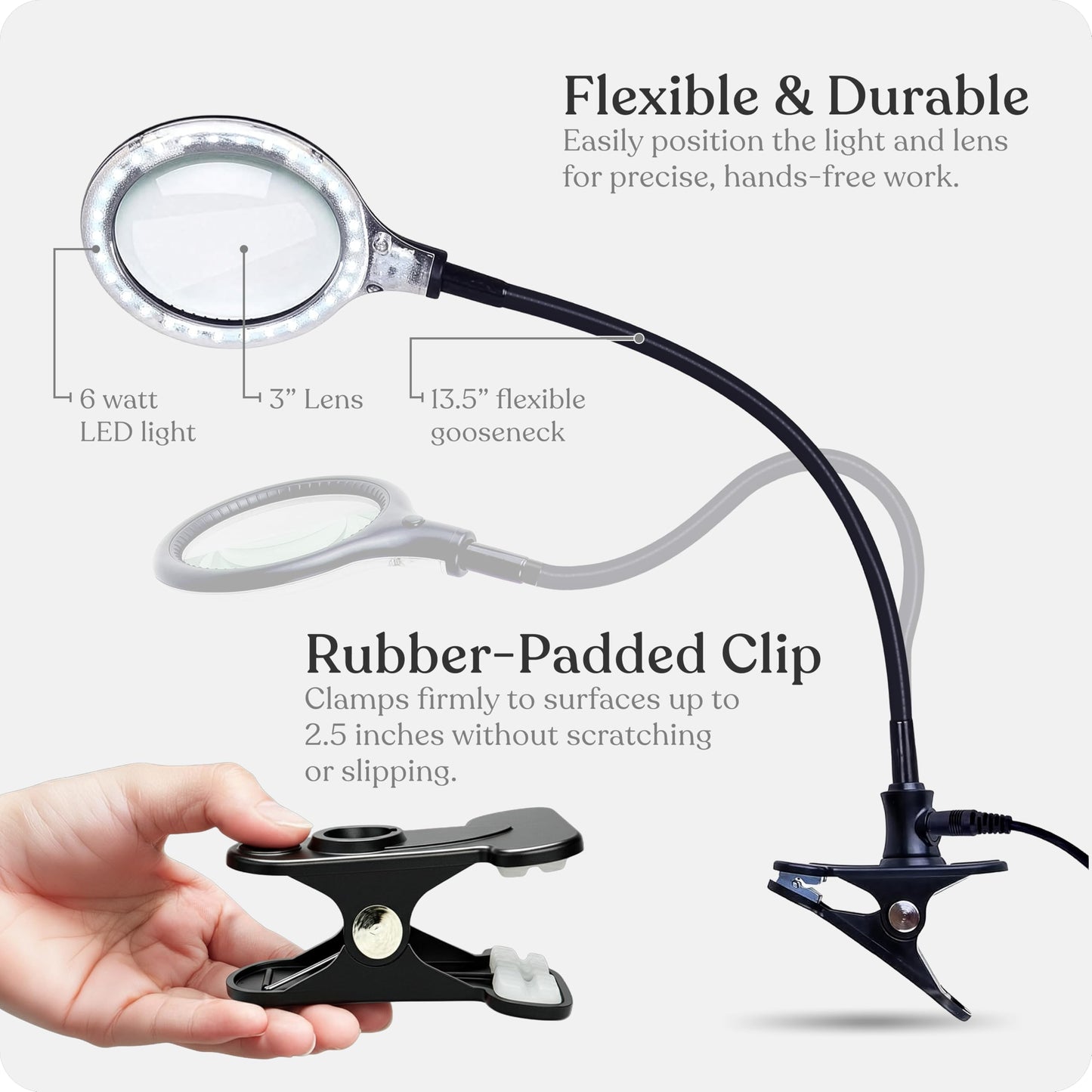 Brightech Lightview Flex Magnifying Desk Lamp - 1.75X Magnifier With Light, Adjustable For Crafts & Reading, Black, Model Ltvw2-Bk