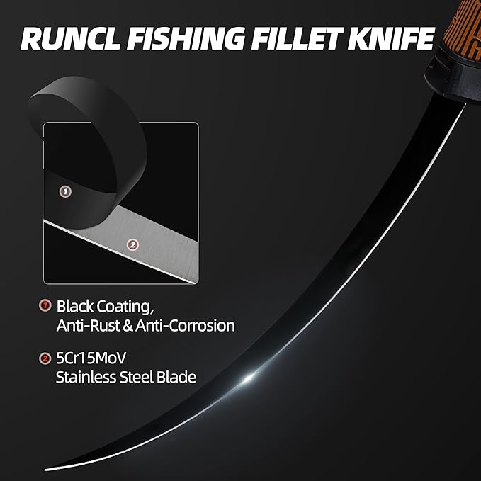 RUNCL Fishing Fillet Knife Combo Set, Fishing Tools Kit With 6" Fillet Knife, Fillet Fork, Knife Sharpener and Fish Scaler Remover, 4 Pieces fishing Kit Tool, Perfect for Fresh or Saltwater