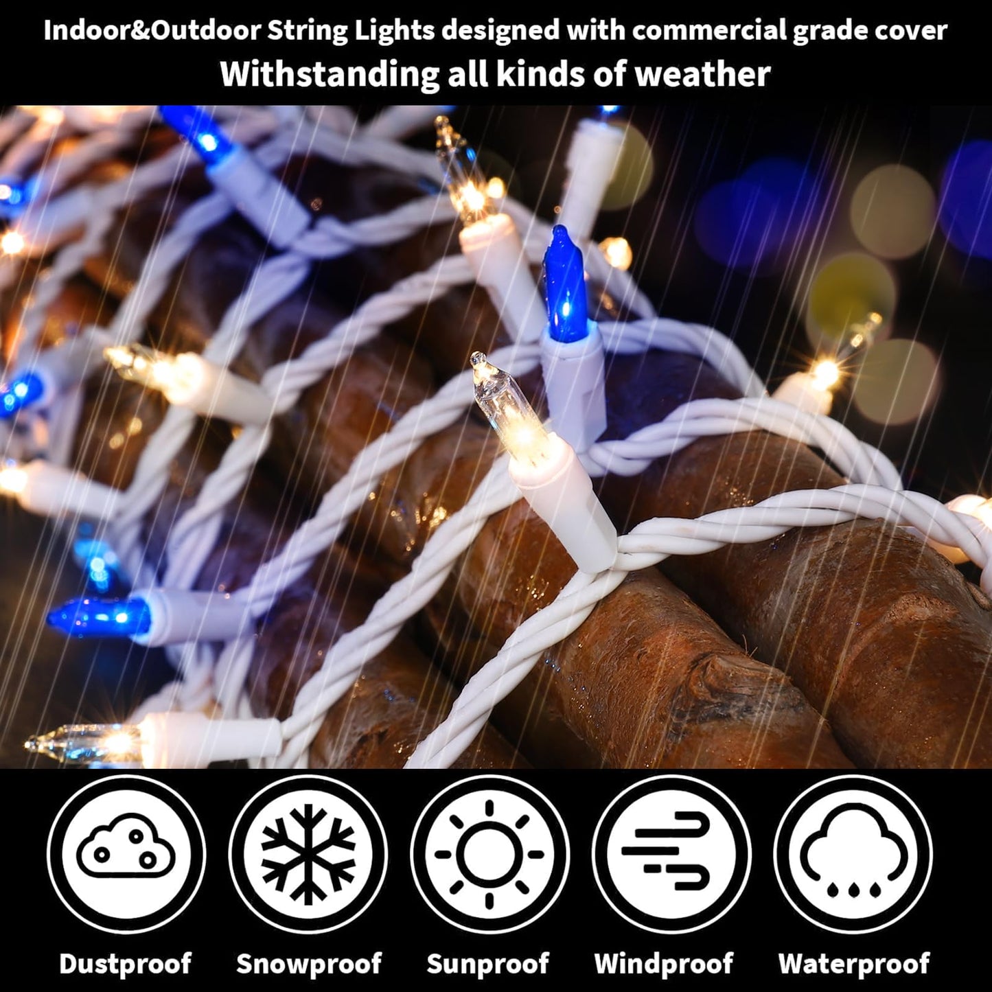 Lamphome Blue Clear Christmas String Lights  100 Ct 20Ft Incandescent Mini Fairy Lights Set  Ul Certified White Wire Lights For Indoor Outdoor Halloween Holiday Home Xmas Tree Patio D?Cor