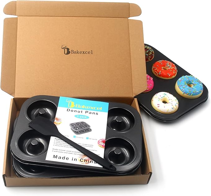 Donut Pans, Non-stick Baking Pans 6-Cavity with a Scraper for 2.5" Donuts, Bagels, and More(2-Count, Grey)