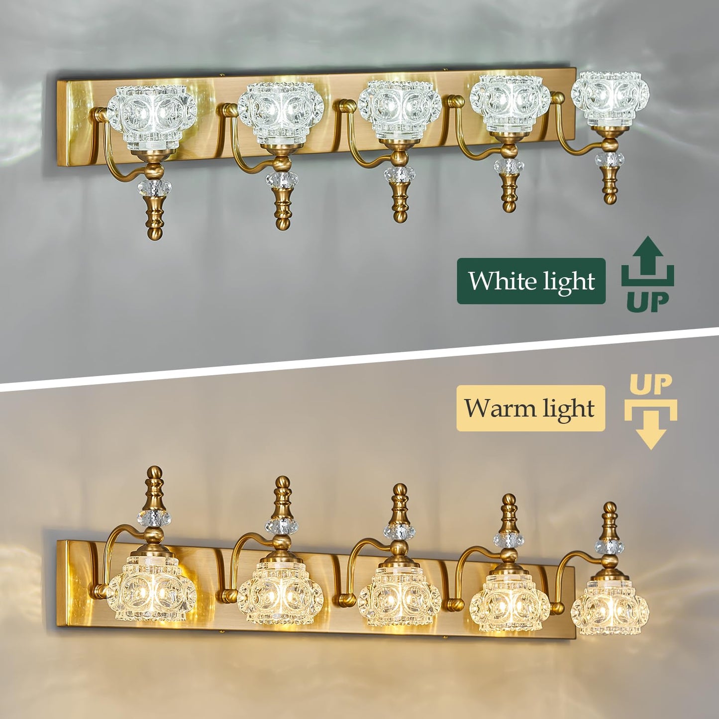Lbsqj Modern Glass Crystal Vanity Light - Vintage Bathroom Lighting Fixtures Over Mirror  5 Light Vanity Lights G9 Bulb (35.43 Inch  Gold)