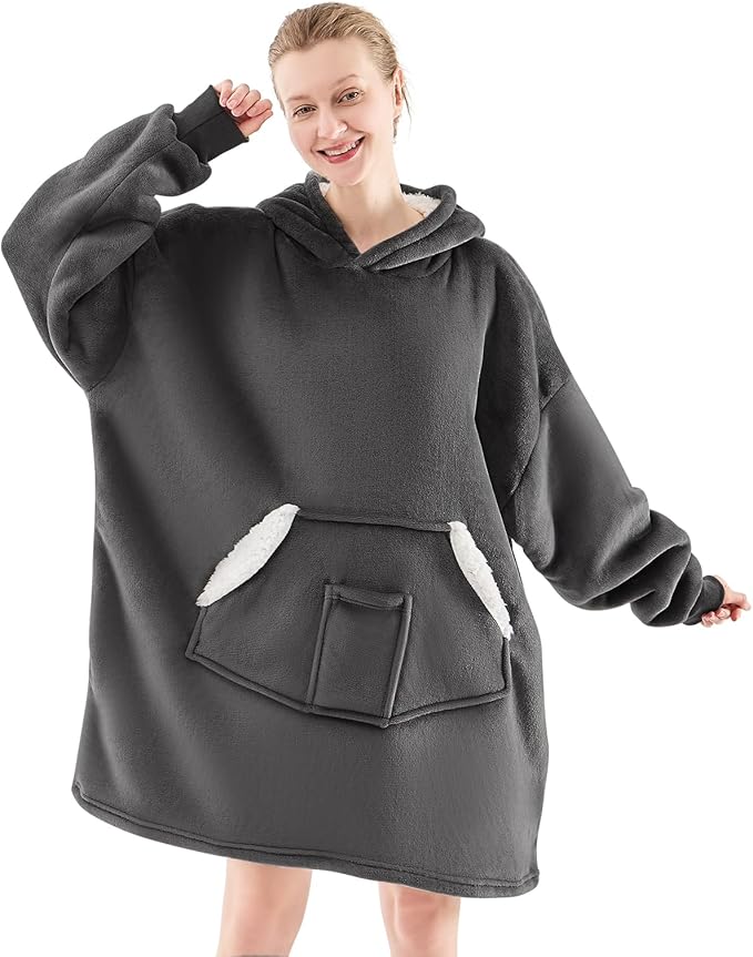 NORD ECO Wearable Blanket Hoodie, Oversized Sherpa Fleece Sweatshirt Blanket with Giant Pockets & Sleeves for Adult, Cozy ...