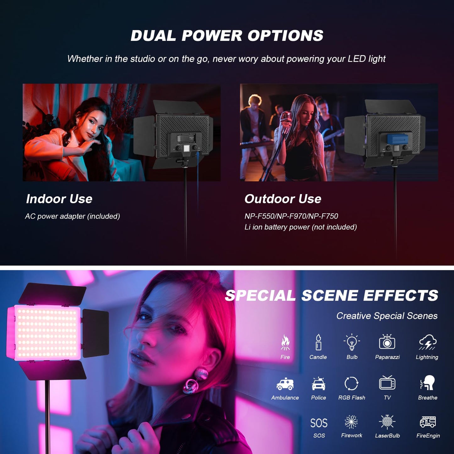 2Pack RGB LED Video Light 12.6in Panel with Barn Door Kit, 20W/2500~8500K/14 Effect/2000lux@0.5m RGB Studio Panel Light Kit with Phone Holder for Gaming Streaming Zoom YouTube Photography