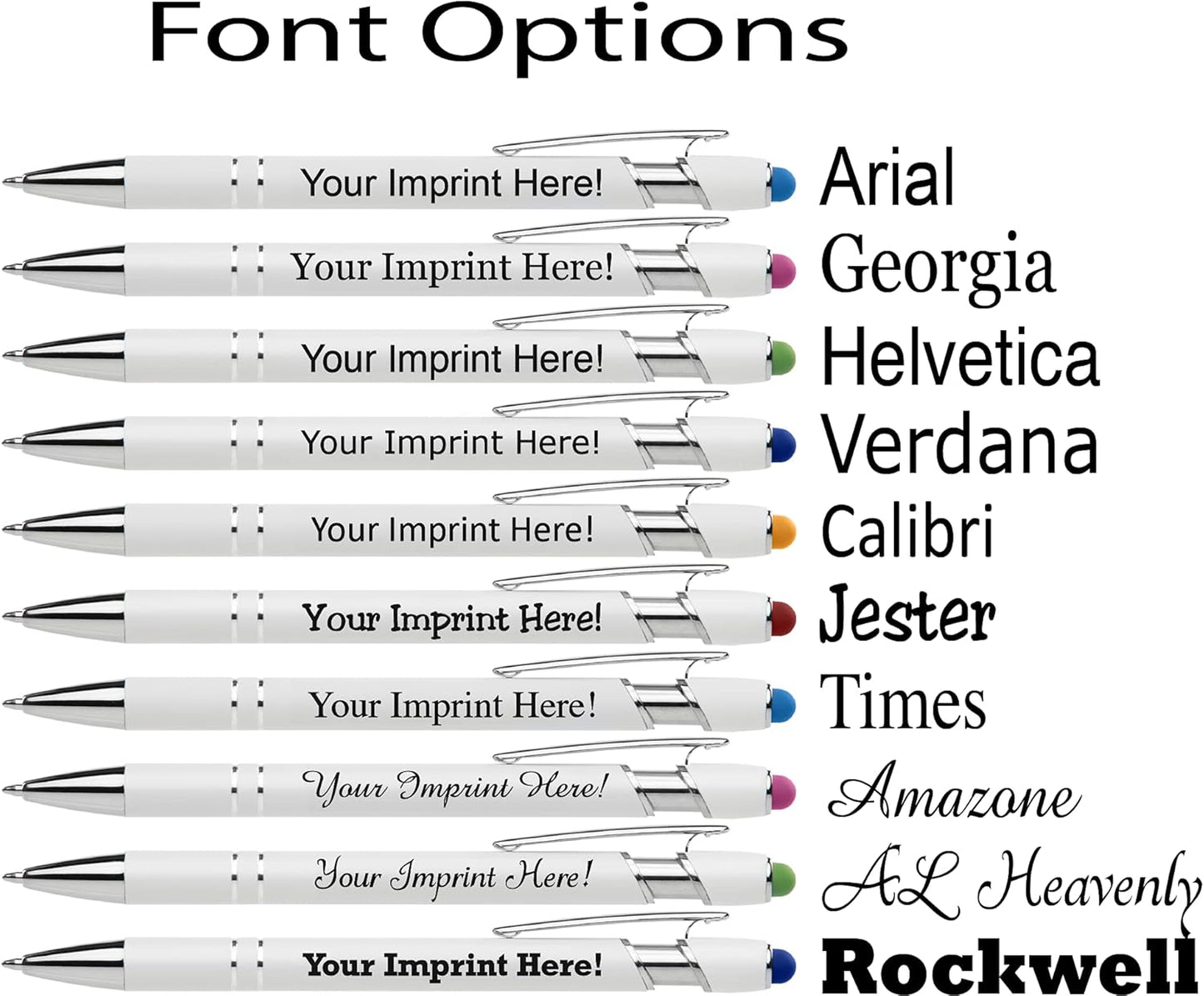 ExpressDesigns™ - Premium Custom Pens with Stylus | Beautiful White | Personalized Soft-Touch Metal Printed Name Pens w/Black Ink - 12 pack (Green)