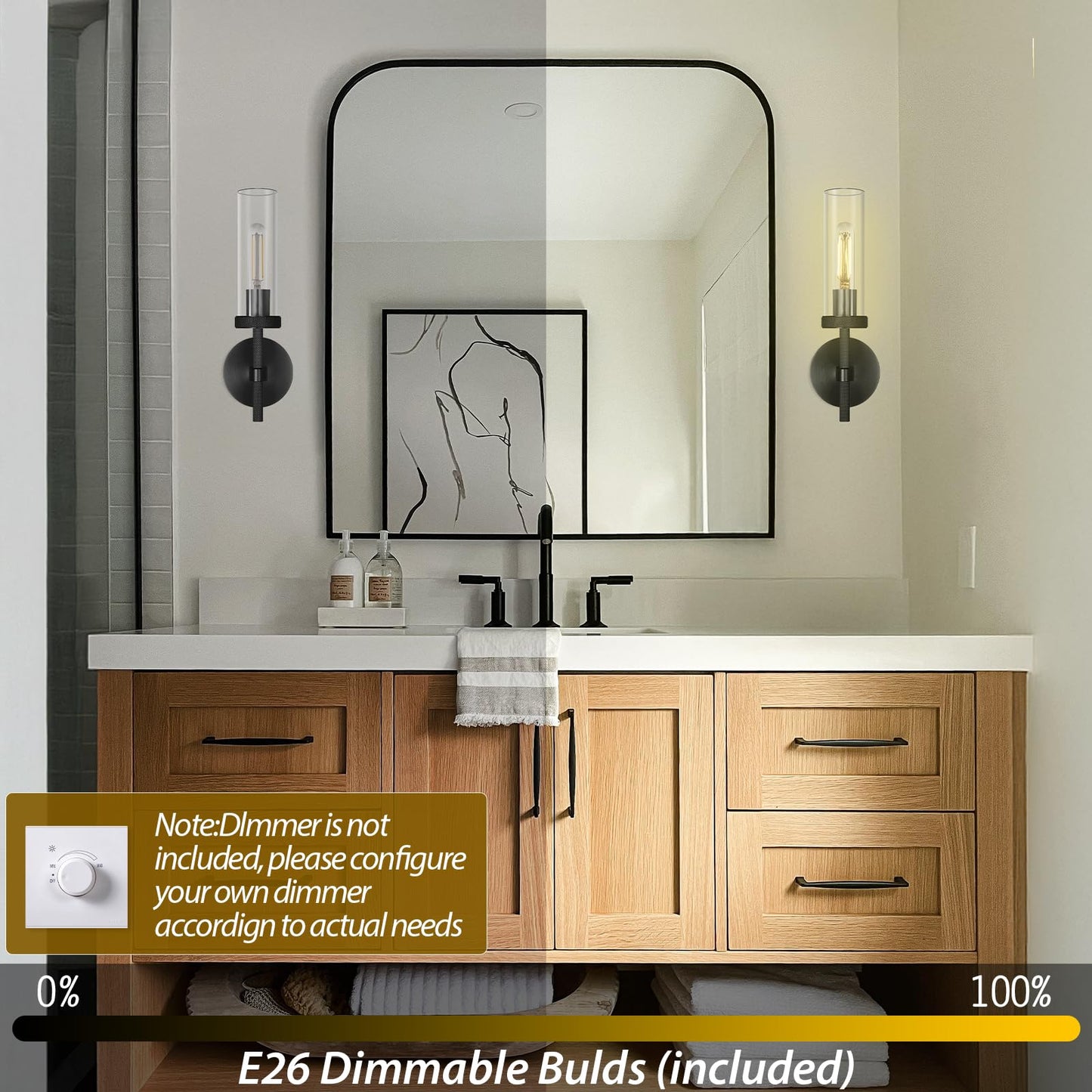 Zhtiechui Black Wall Sconces Bathroom Vanity Wall Sconces  Glass Tube Wall Sconces 14  Sconces Wall Lighting Indoors  Wall Lights For Mirror  Living Room  Bedroom  Hallway (Including Bulb)