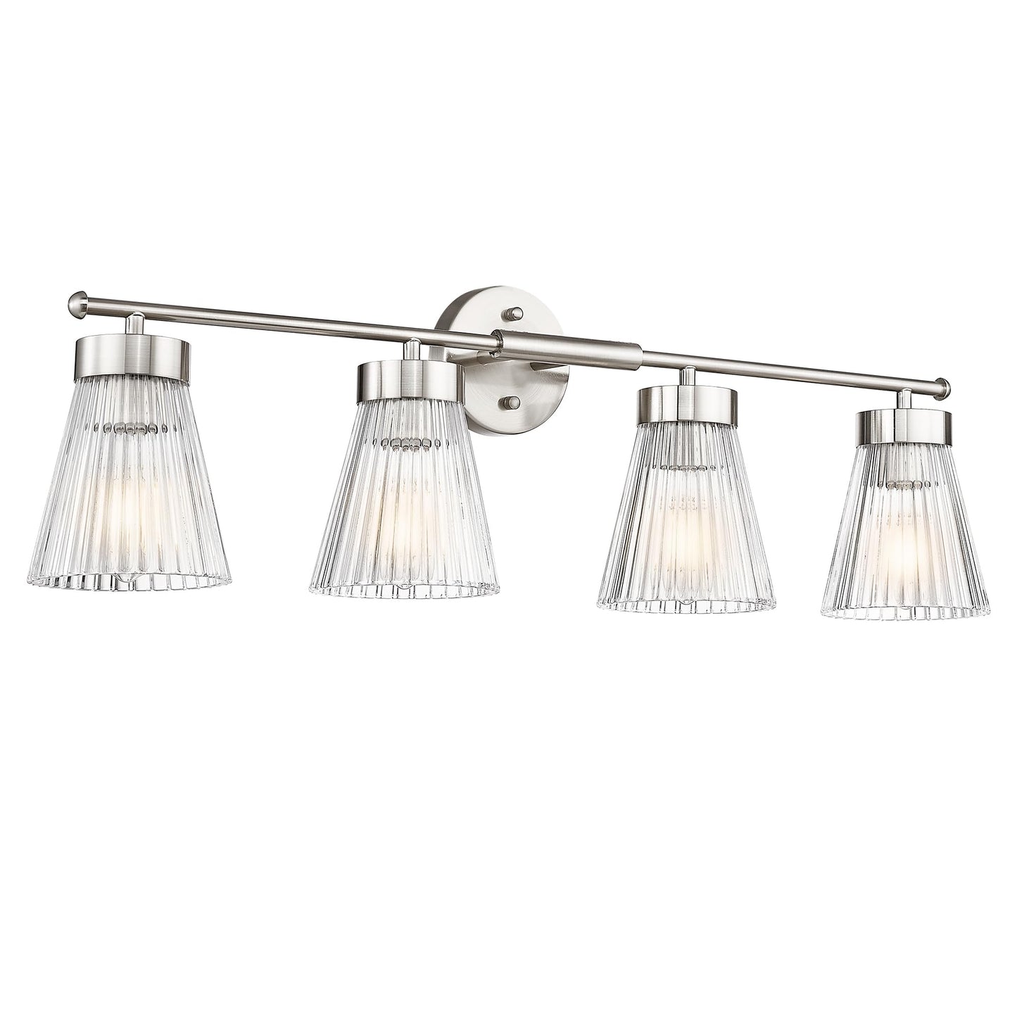 4-Light Bathroom Vanity Light Fixtures  Hwh Brushed Nickel Bathroom Vanity Lighting Modern Vanity Light Over Mirror With Clear Striped Glass Shade  5Hzg97B-4W Bn