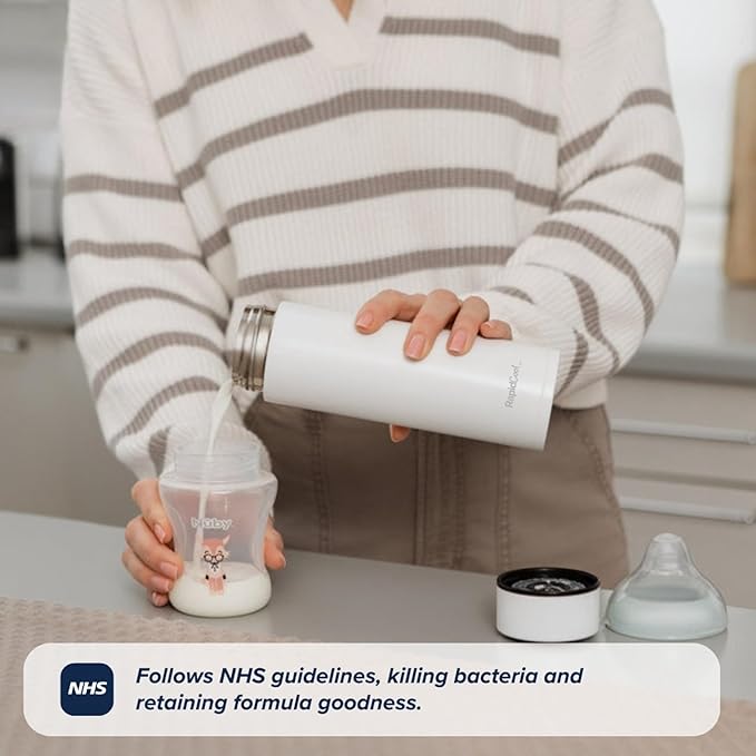Nuby RapidCool Portable Baby Bottle Maker - with Milk Powder Dispenser and Digital Lid - Ideal for Travel Bottles and Night Feeds - Stainless Steel