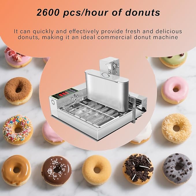 Commercial 6 Rows Automatic Mini Donut Maker Machine, Frying Donuts Maker, Frying Doughnut Machine, For Restaurant, Bakery, Party, Dessert Shop, 2600pcs/hour (6 Row)