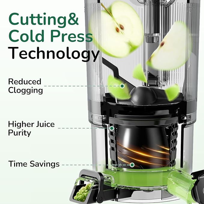 Canoly C16 Cold Press Juicer, with a 6" Wide Chute & Self-Precut, 3-in-1 Strainers (Juice & Sorbet & Nut Milk), BPA-Free Construction, Powered by a AC Brushless Motor (Pearl White)