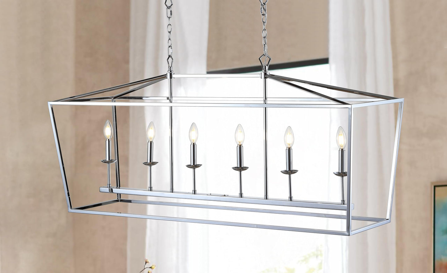 Jonathan Y Pagoda Lantern Pendant Light, Dimmable Metal Led, 49 In, Chrome, Model Jyl7439C, Perfect For Dining Room & Living Spaces