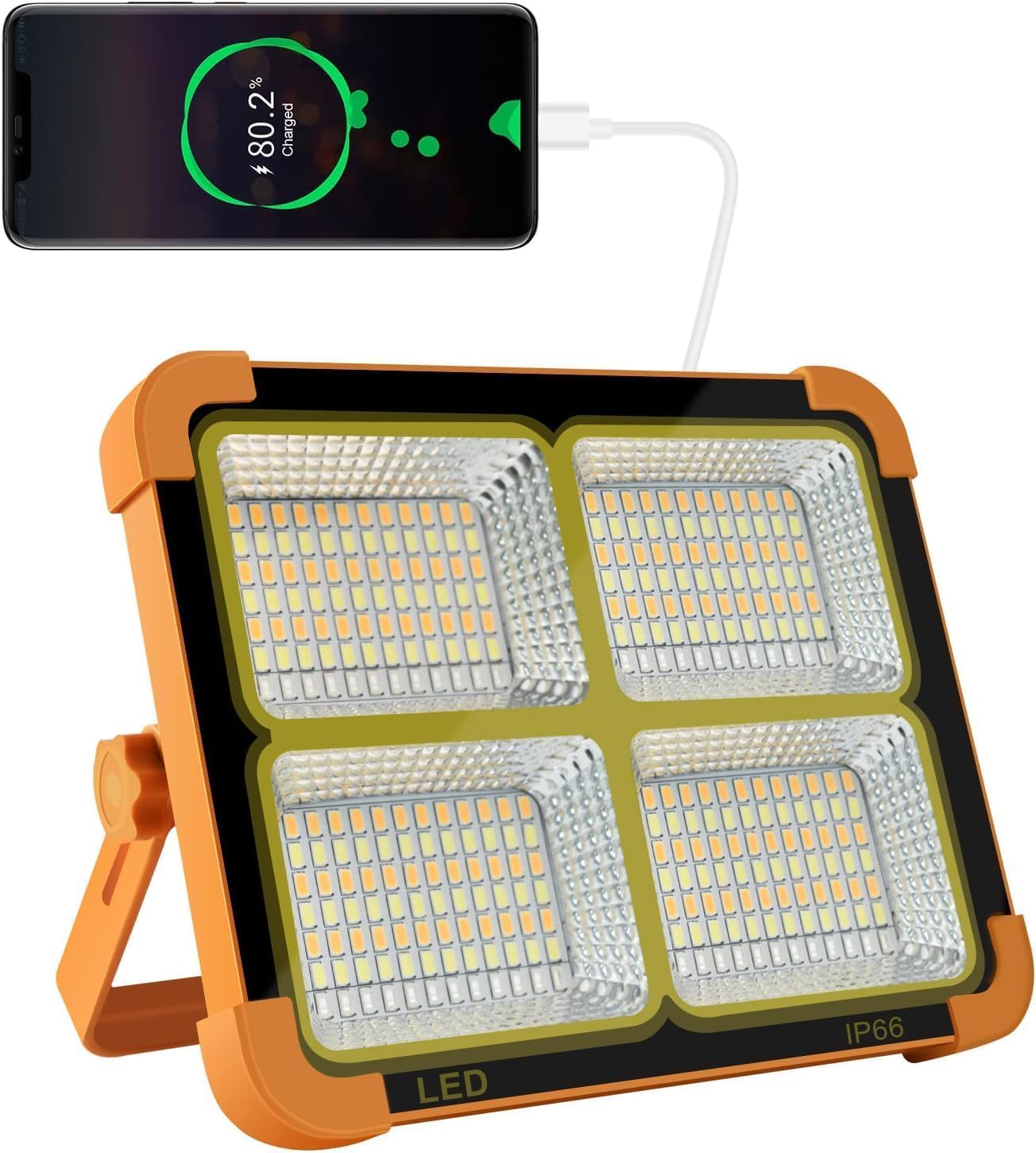 Cosyeasy 100W Portable Led Solar Work Light, 16500Mah, 10000 Lm, Ip66, Rechargeable, Orange, Model D8