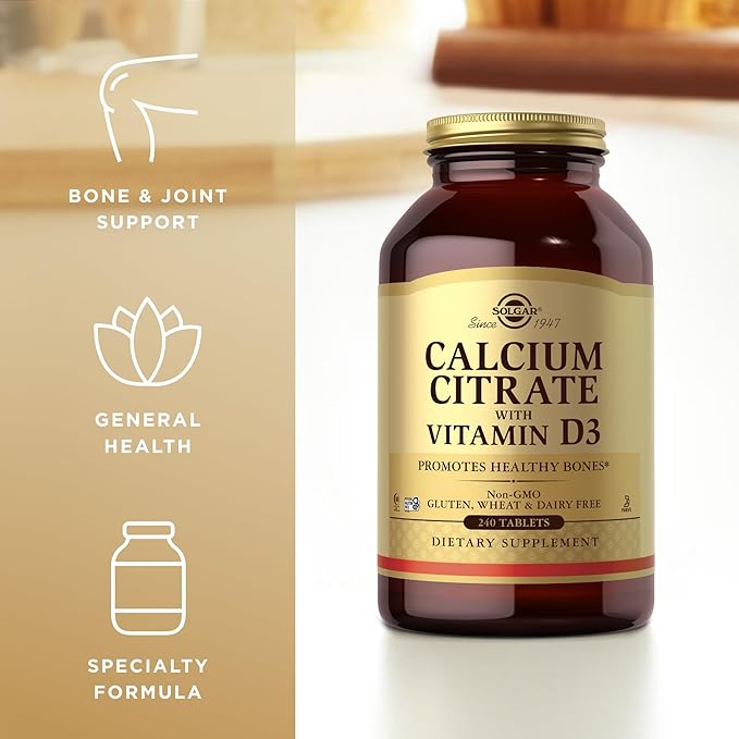 Solgar Calcium Citrate with Vitamin D3-240 Tablets - Non-GMO, Gluten Free, Kosher, Halal - 60 Servings