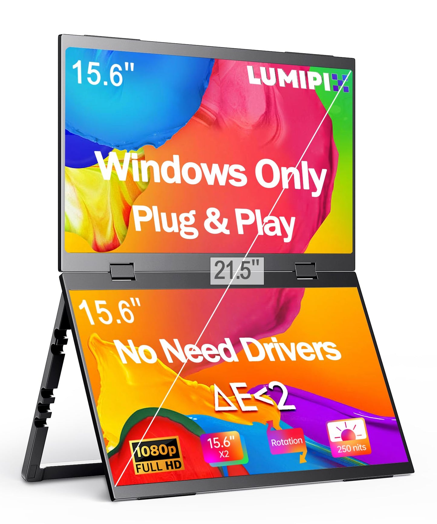 Lumipix Portable Monitor 15.6 Foldable Dual Screen | Plug & Play For Pc/Android/Switch/Xbox/Ps5 | Fhd 1080P Hdr Foldable Travel