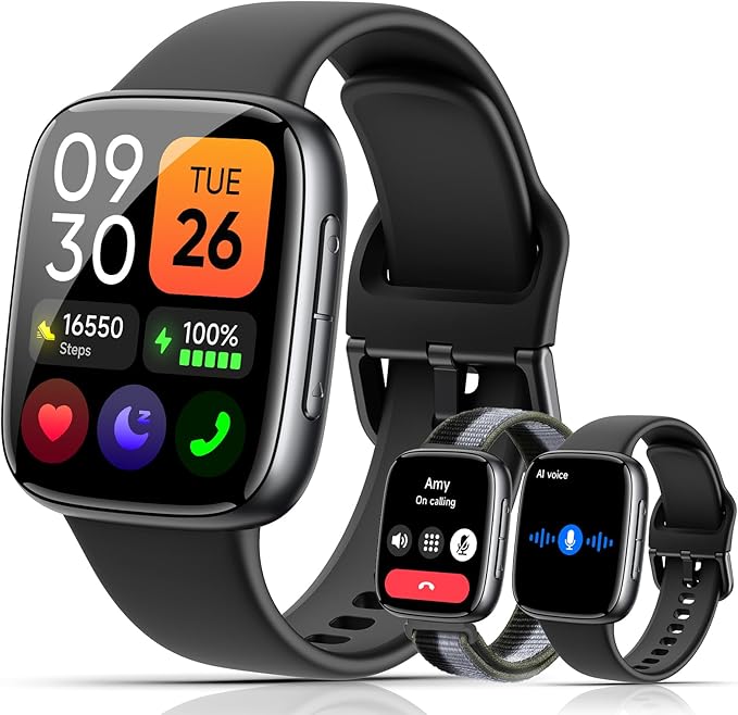 Quican Smart Watches for Women Men with 2 Bands, 1.85-inch AMOLED HD Display (390x450), 12-Day Battery Life, 3ATM Waterpro...