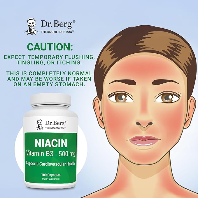 Dr. Berg Niacin 500mg with Flushing for Heart Health & Energy Support* - 100-Day Supply Vitamin B3 Niacin from Dr. Berg Recommended Nicotinic Acid - 100 Capsules