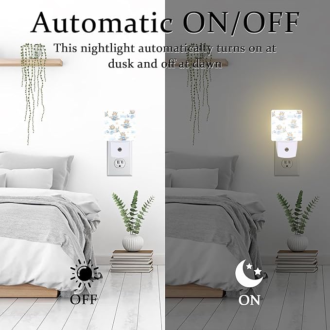 Cute Adventure Bear in Airplane Night Light, Cartoon Animal Dusk to Dawn Night Light Plug in,0.5w Energy Saving Sleep Friendly NightLight for Kids Boys Girls Home Decor