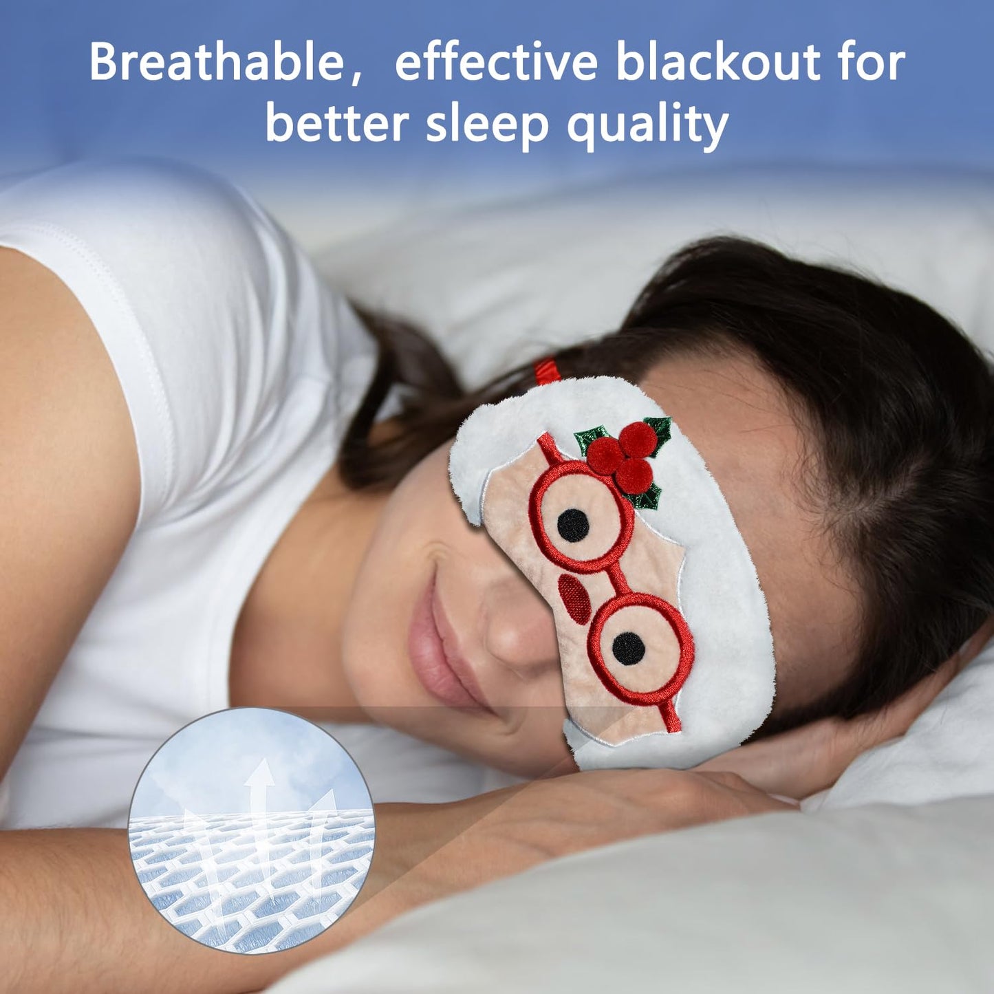 VHOPMORE Cute Sleeping Mask Sleep Mask, Funny Santa Claus Soft Plush Eye Mask for Travel Nap Sleeping Chrismas Blindfold Eye Cover Eyeshade for Adult Kids Girls Teens Men Women - Santa Claus