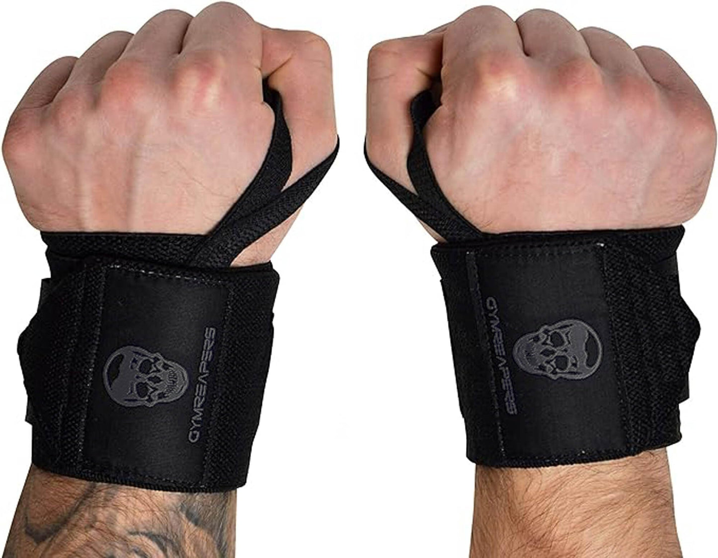 Gymreapers Weightlifting Wrist Wraps (Competition Grade) 18" Professional Quality Wrist Support with Heavy Duty Thumb Loop - Best Wrap for Powerlifting, Strength Training, Bodybuilding (Black/Black, One Size)