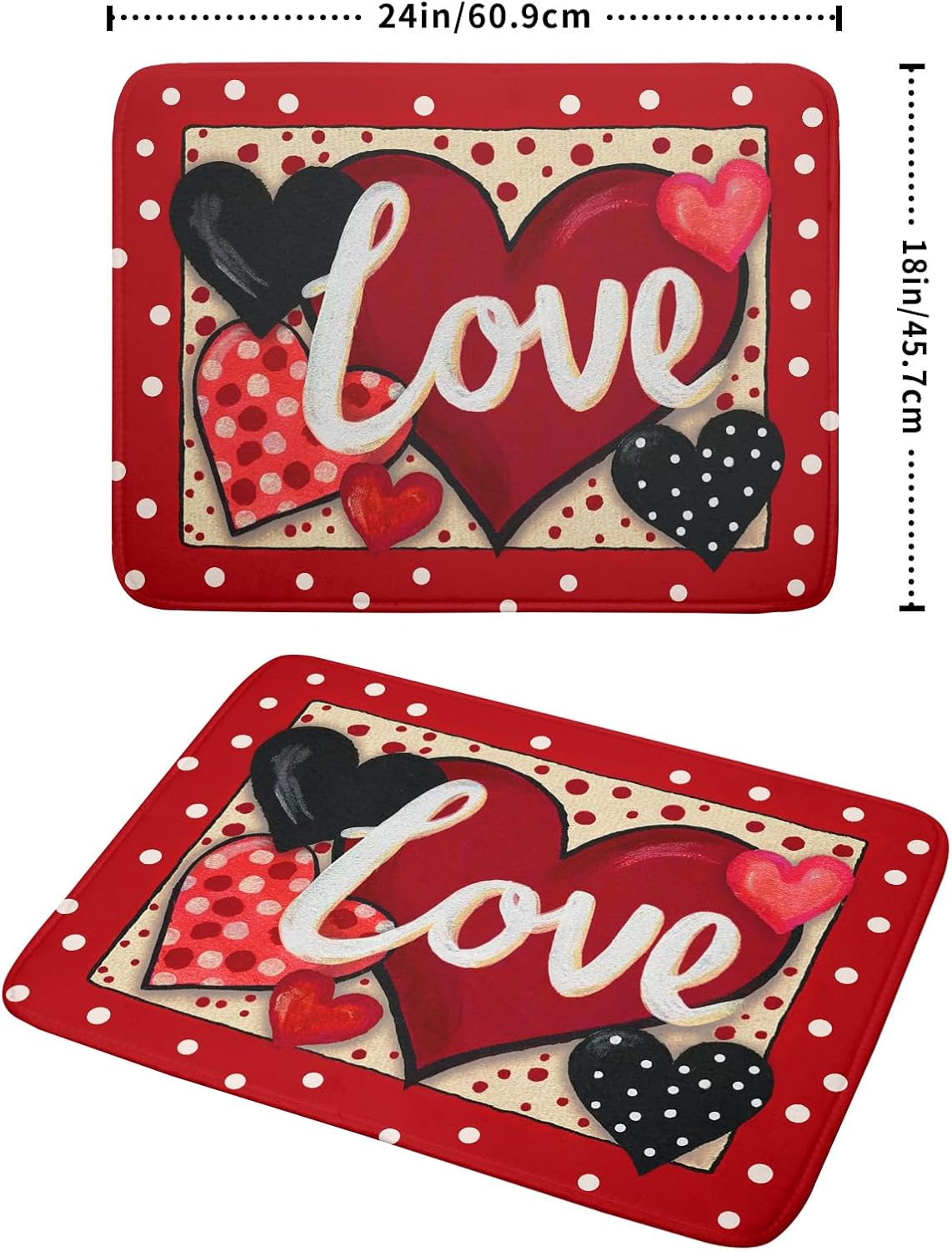 Love Heart Dish Drying Mat 18"x24" Red Dots Microfiber Dish Rack Mat Holiday Absorbent Fast Dry Draining Pad for Kitchen Counter Bar Sinks
