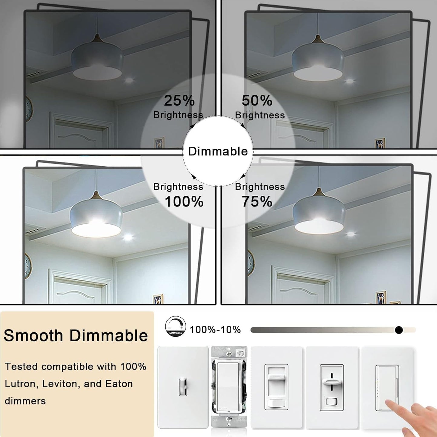 Novelux 5 Inch Edison Bulb  5000K Daylight White E26 Led Bulb 6W Dimmable  800Lm T10 T9 Bulb Clear Glass Tubular Light Bulbs  Ac 120V Equal 80 Watt Bulbs For Chandelier Pendant Wall Light - 4Pack