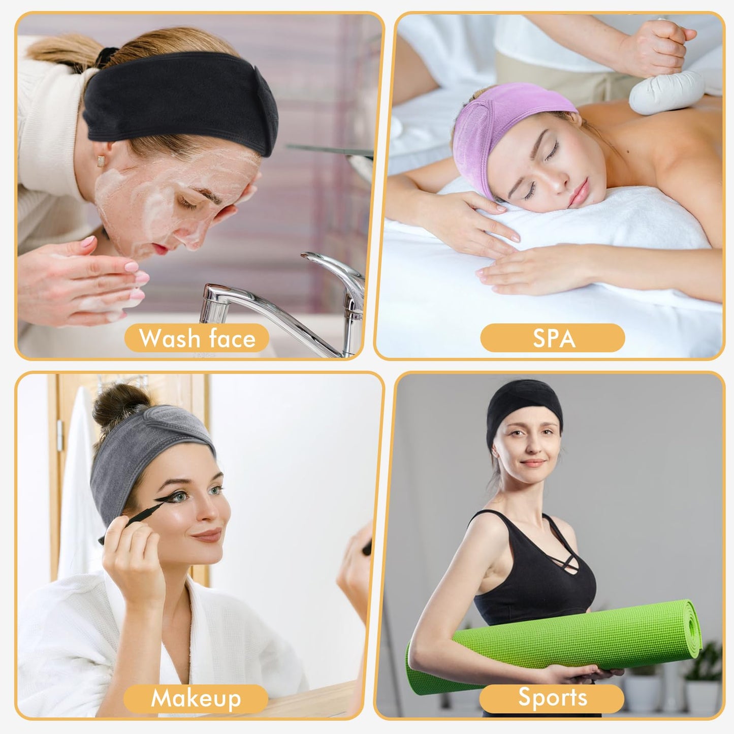 SINLAND Headband for Women Ultra Soft Adjustable Makeup Hair Band with Magic Tape, Stretch Head Wrap for Bath, Shower, Facial Ma