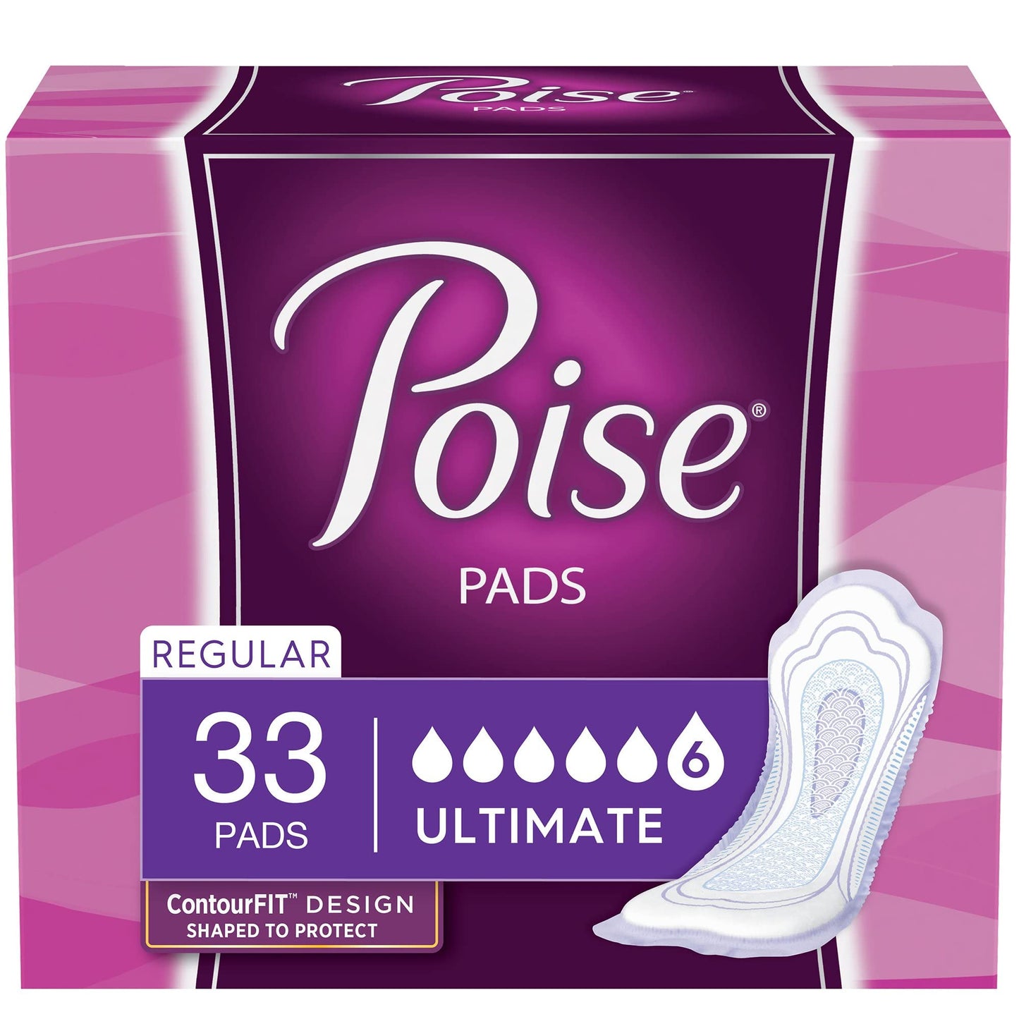 Poise Pads, Regular Length, Ultimate Absorbency 33 Pads (Pack of 2)