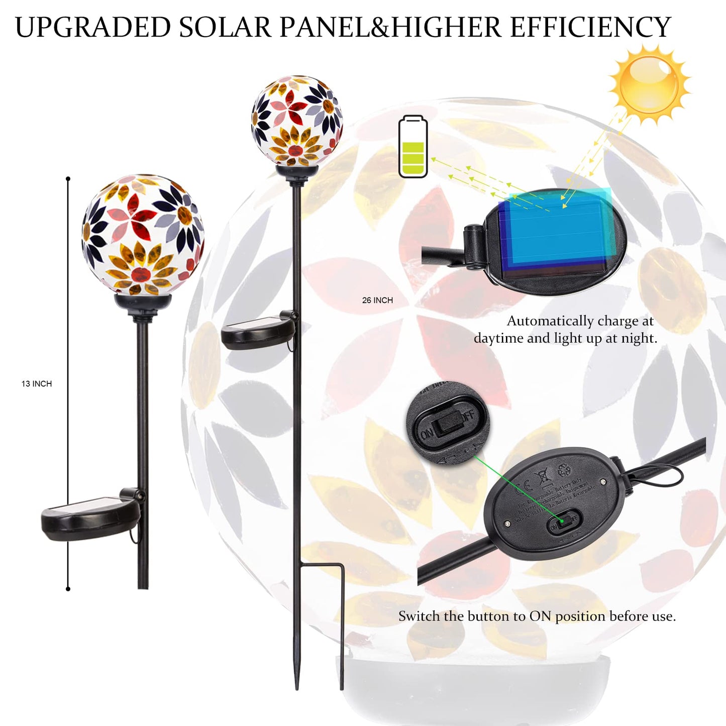VCUTEKA Solar Garden Lights, Waterproof LED Stake Light for Landscape Pathway, Multi-2, Model B0B3LPNMFJ